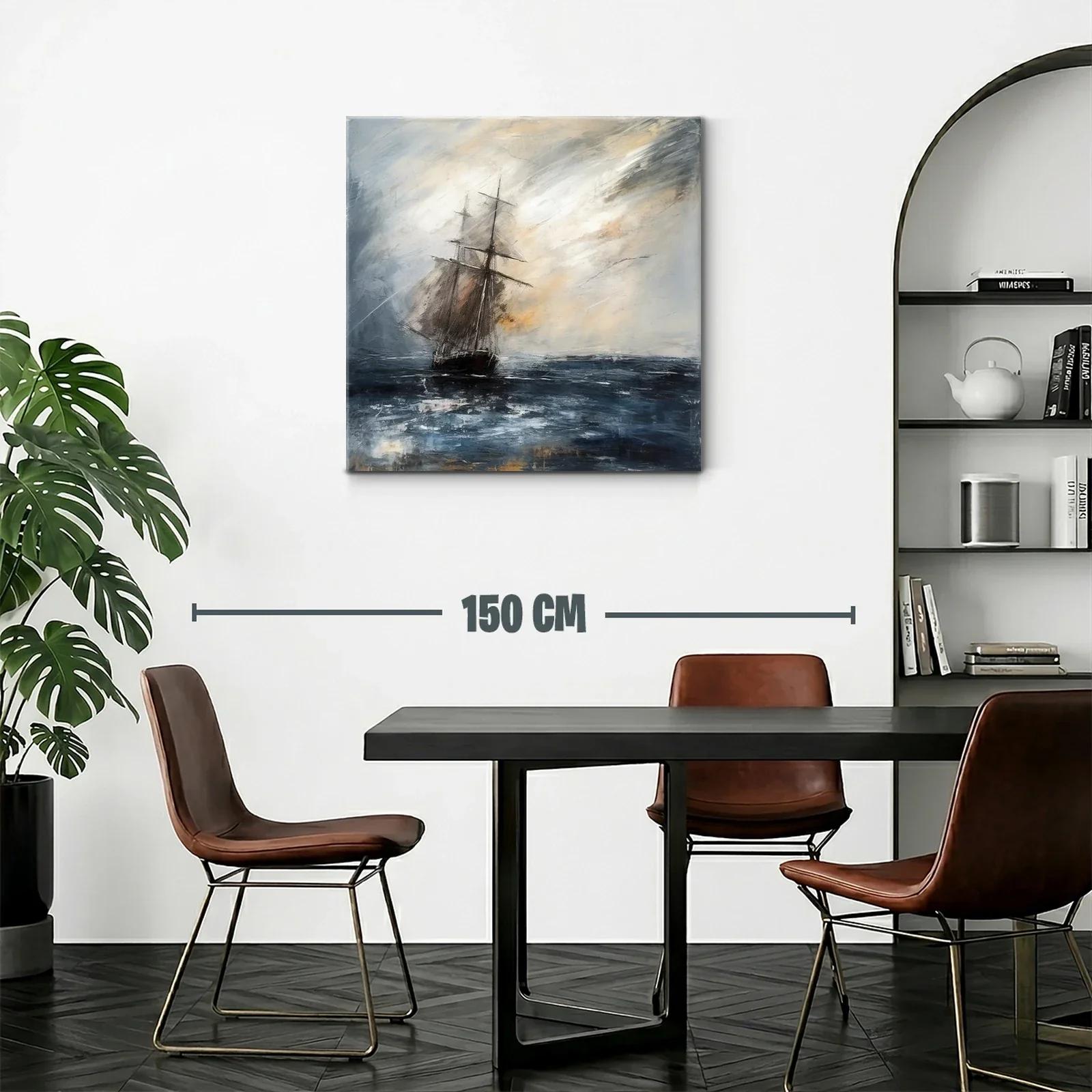 Velero en mar tempestuoso con cielo nublado y luz tenue — miniatura 2