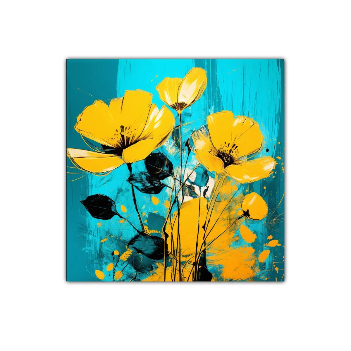 Flores amarillas vibrantes sobre fondo turquesa — imagen principal