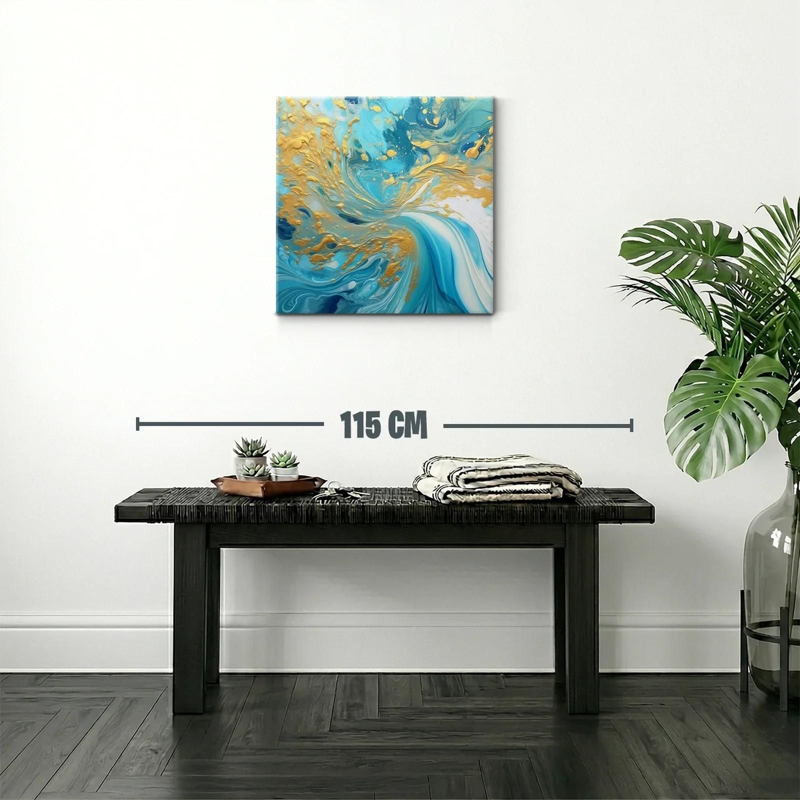 Cuadro abstracto con remolinos en azul y dorado elegante — miniatura 2