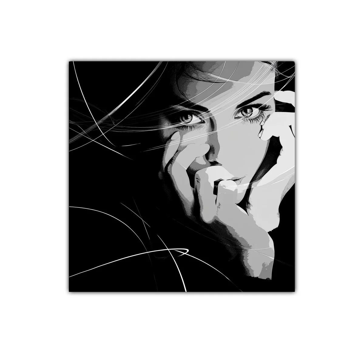 Retrato femenino en blanco y negro con expresión intensa