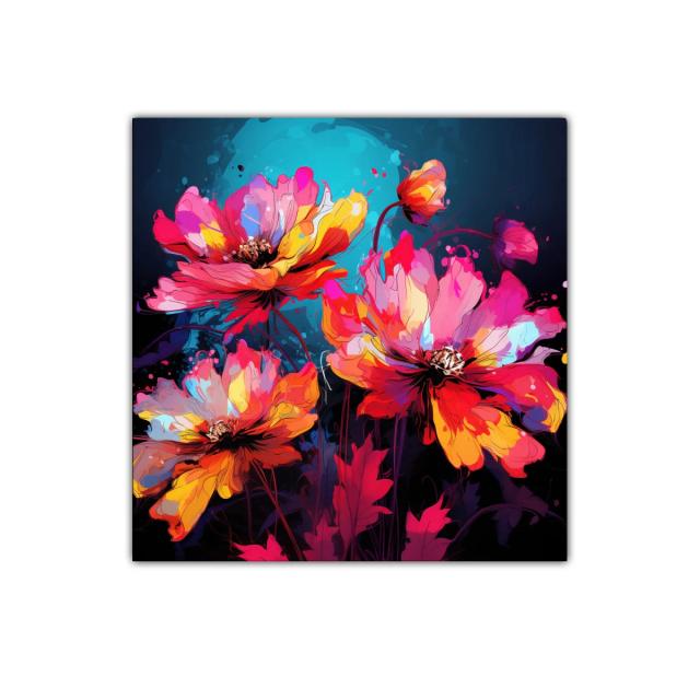 Cuadro floral vibrante con colores intensos y contrastes