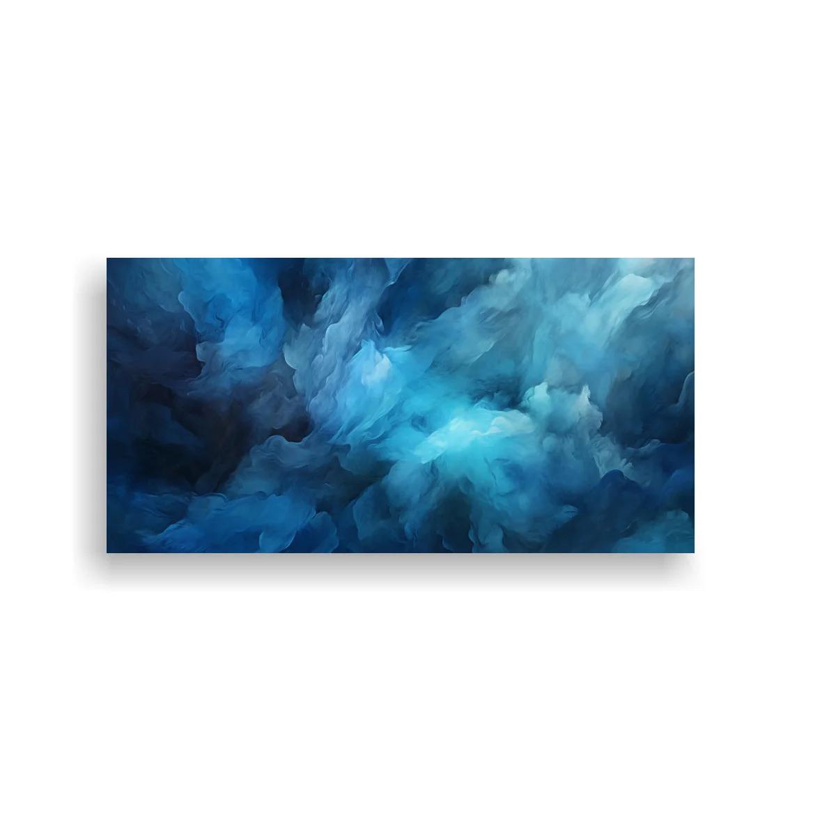 Cuadro nubes azules abstractas con turquesa y sombras profundas