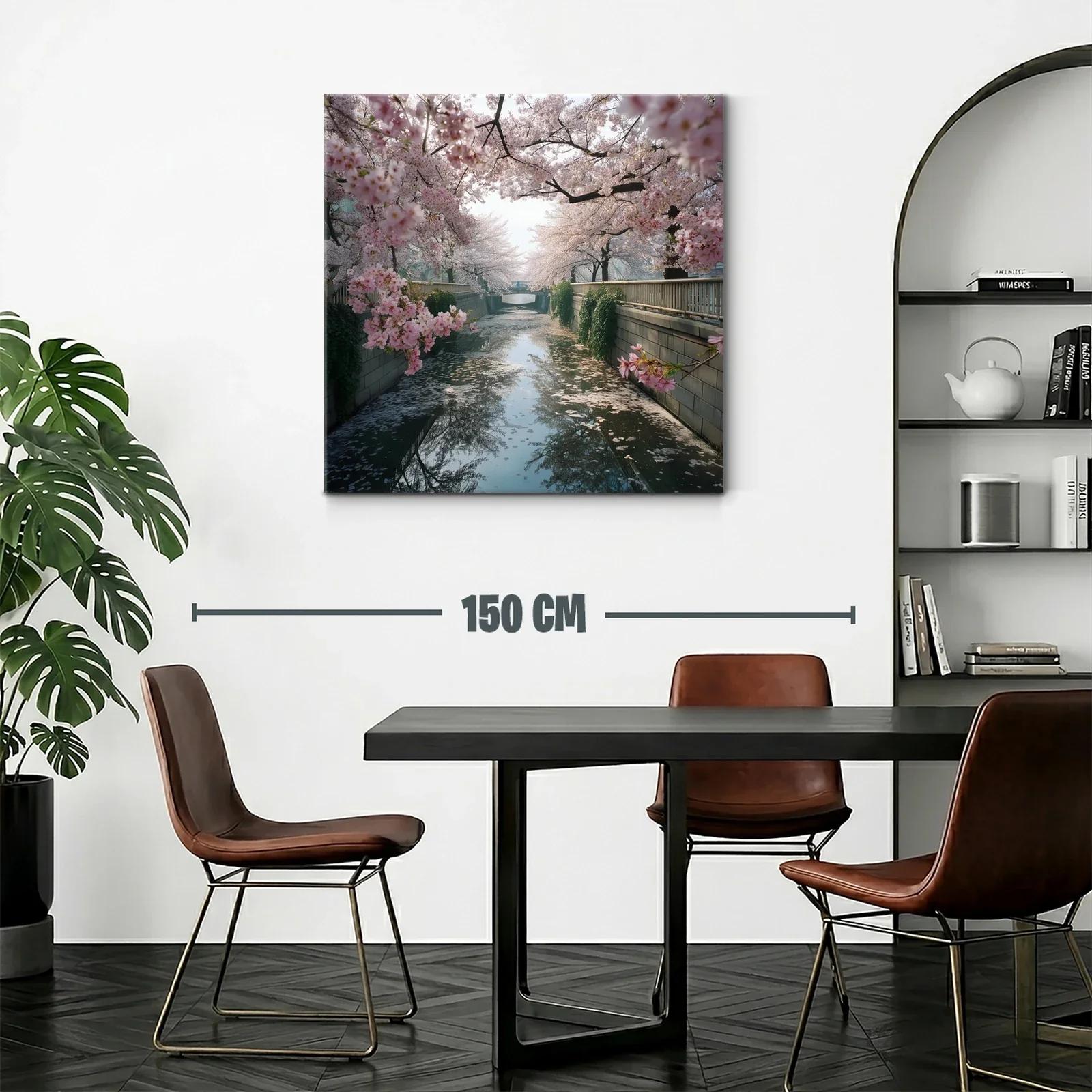 Paisaje sereno con cerezos en flor junto al río tranquilo — miniatura 2