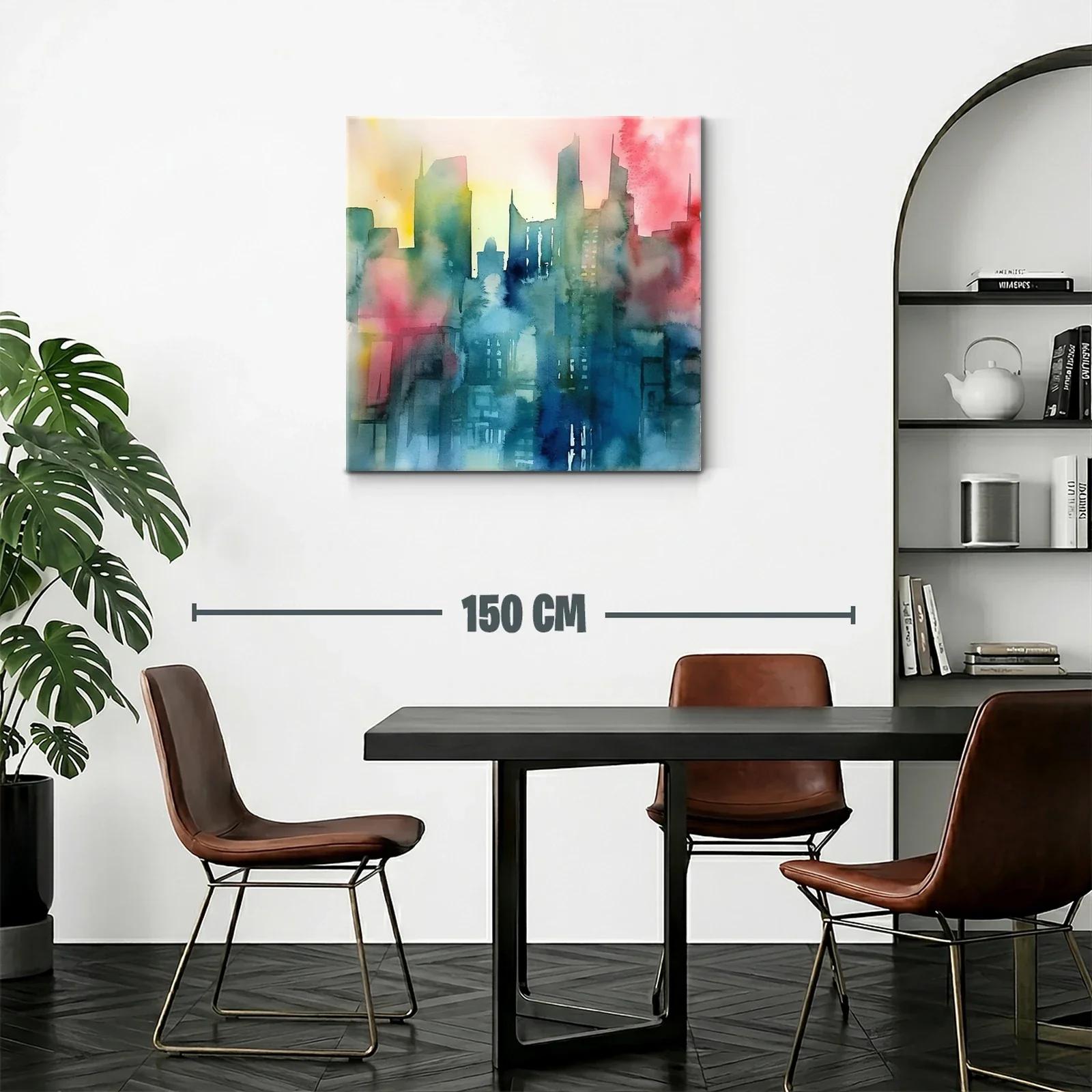 Cuadro abstracto de ciudad con tonos vibrantes y suaves — miniatura 2