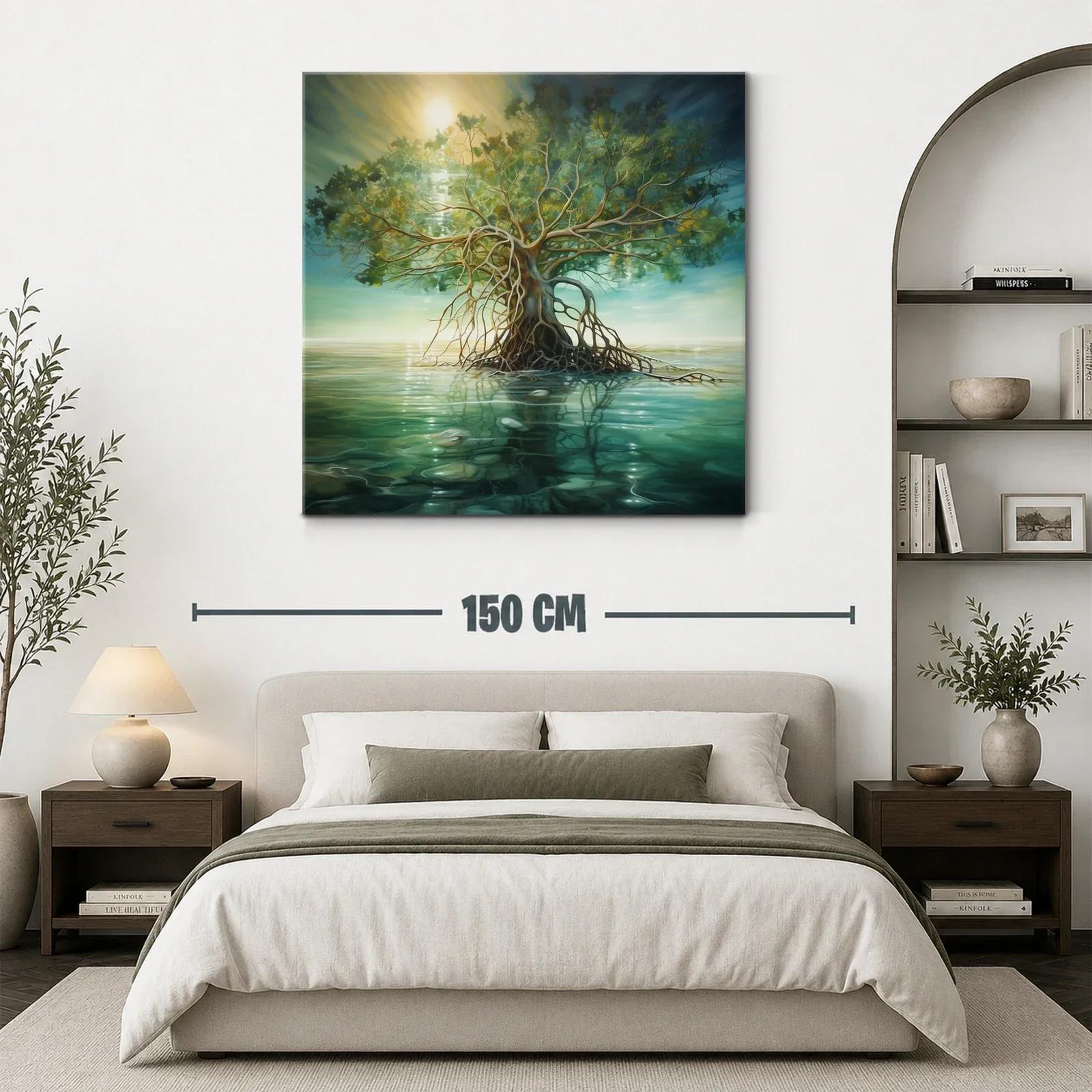 Árbol solitario sobre aguas tranquilas en tonos naturales — miniatura 3