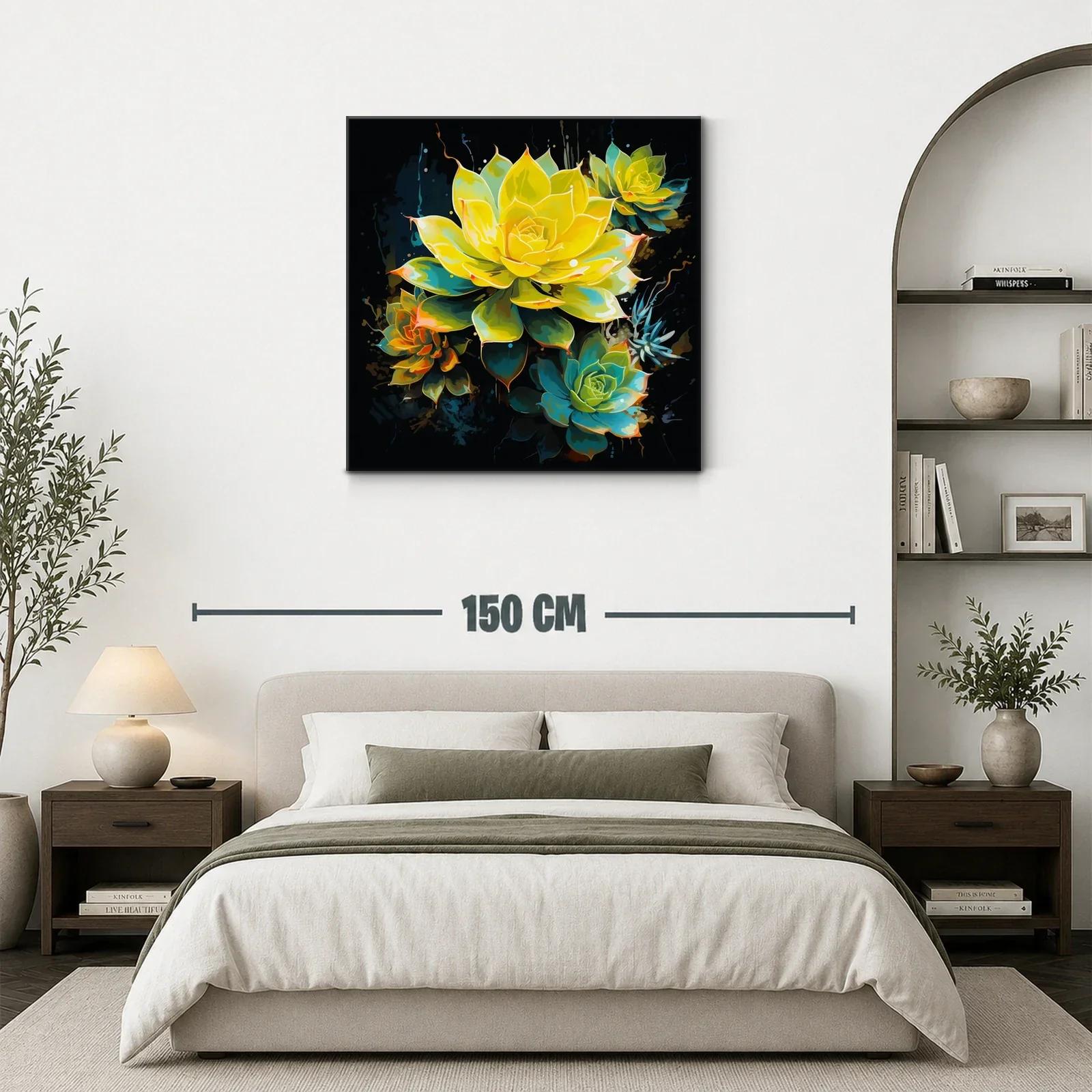 Cuadro floral vibrante con tonos amarillos y verdes — miniatura 3
