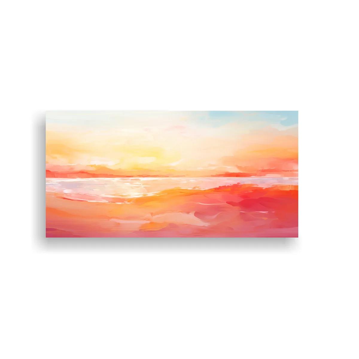 Cuadro paisaje marino abstracto al atardecer con franjas difuminadas