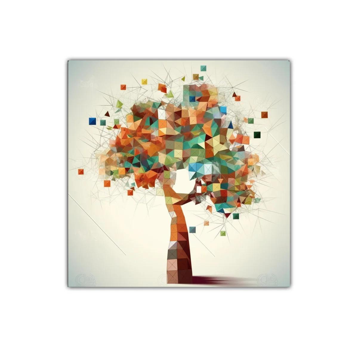 Árbol geométrico con colores vibrantes y diseño moderno