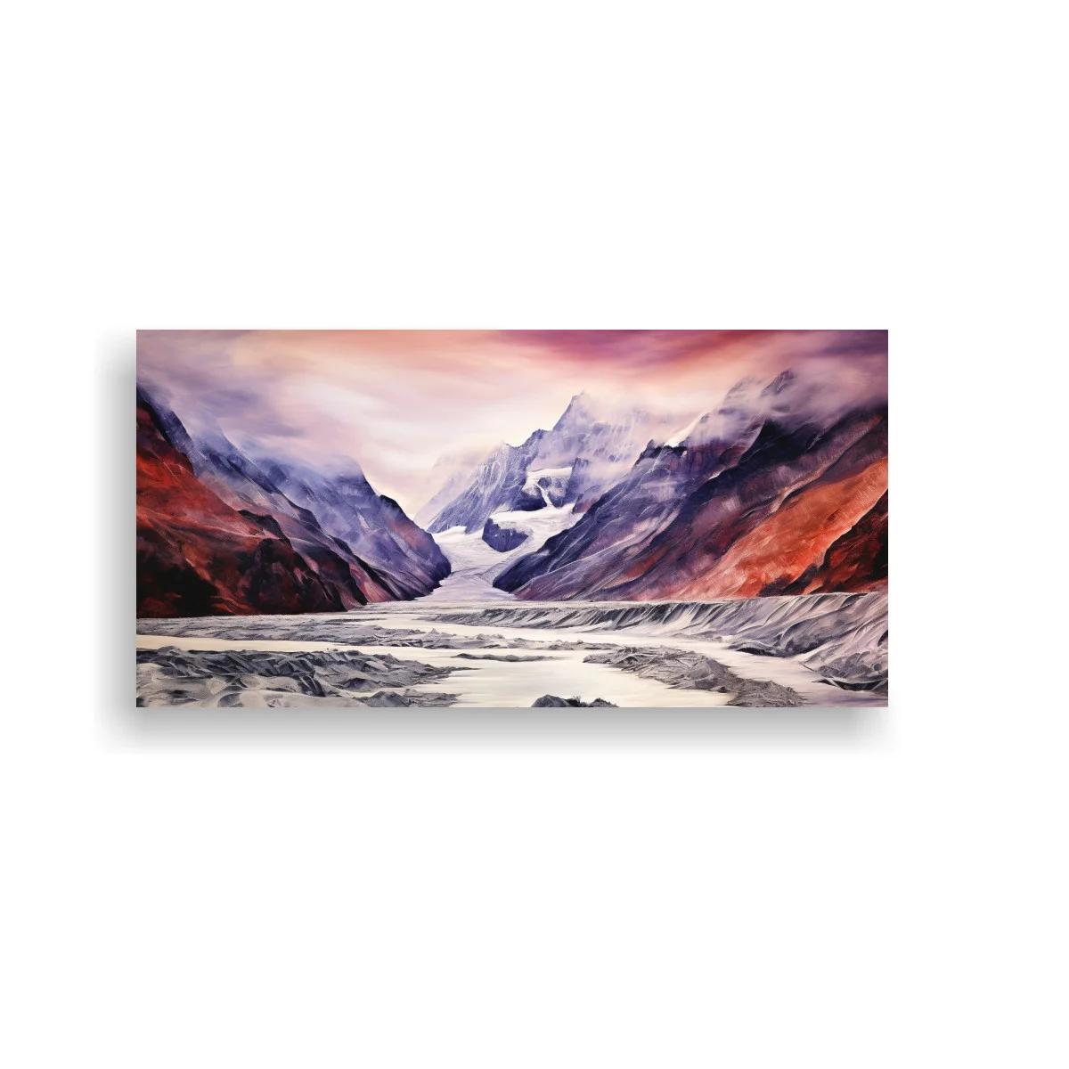 Cuadro glaciar en valle de montaña nevada