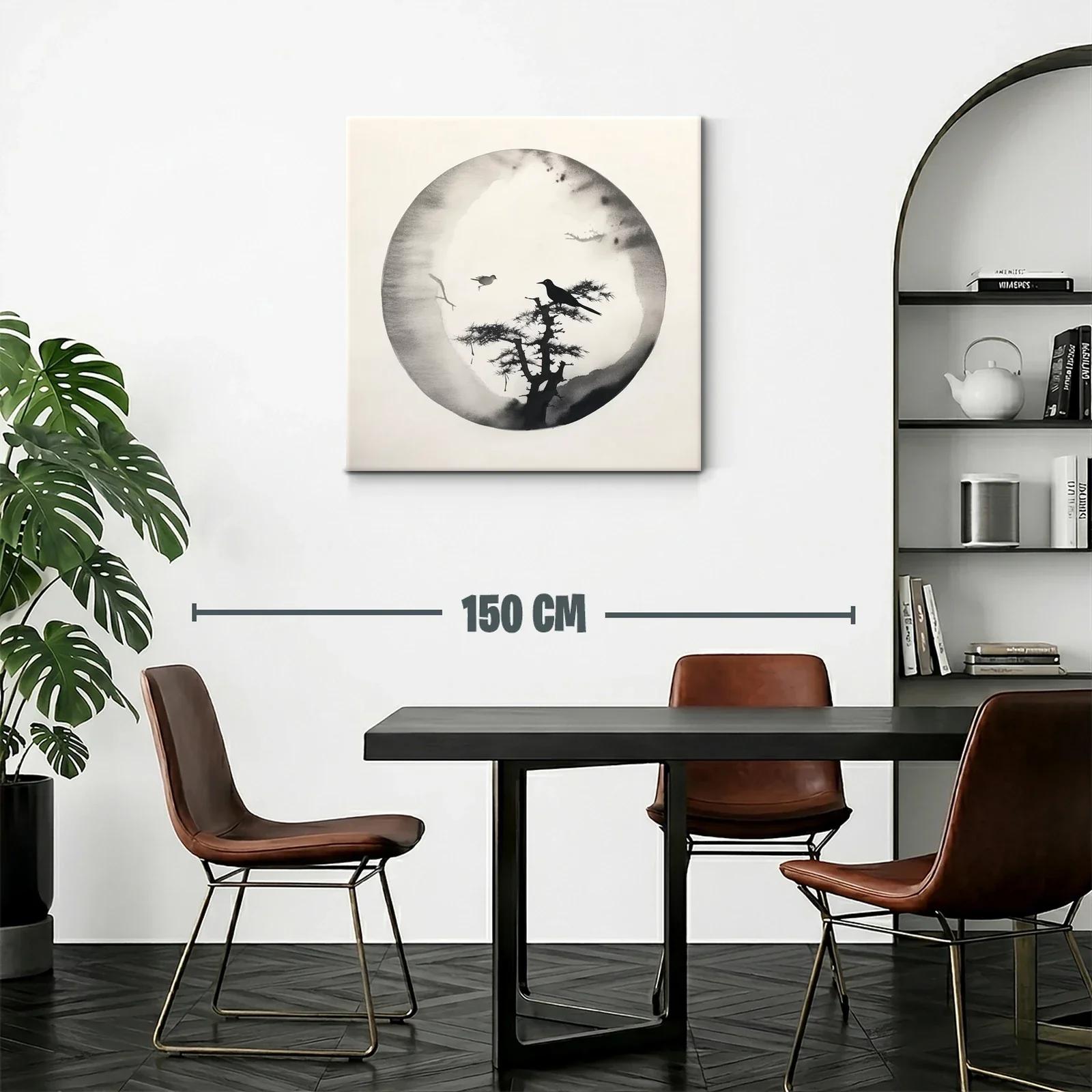 Cuadro contemplativo con aves y naturaleza en tonos monocromáticos — miniatura 2