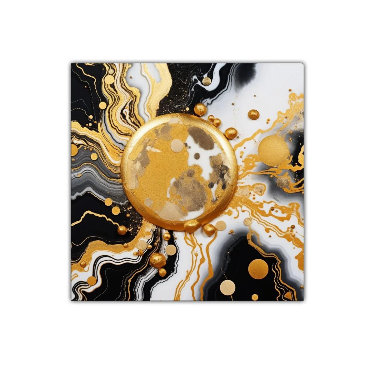 Cuadro abstracto con motivos dorados y negros modernos