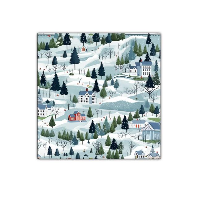 Paisaje de Invierno con Casas y Bosques Nevados