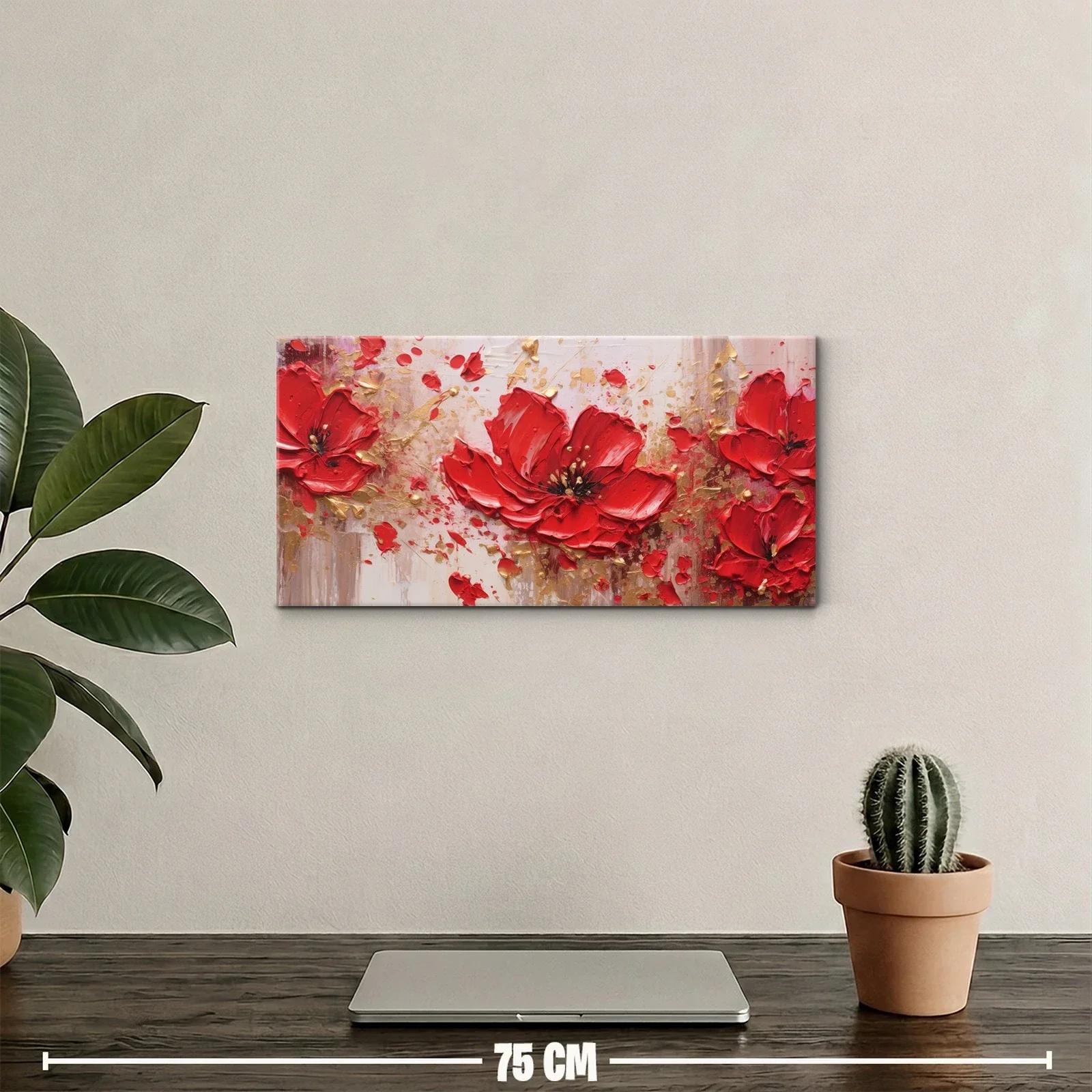 Cuadro amapolas rojas con textura dorada — miniatura 2