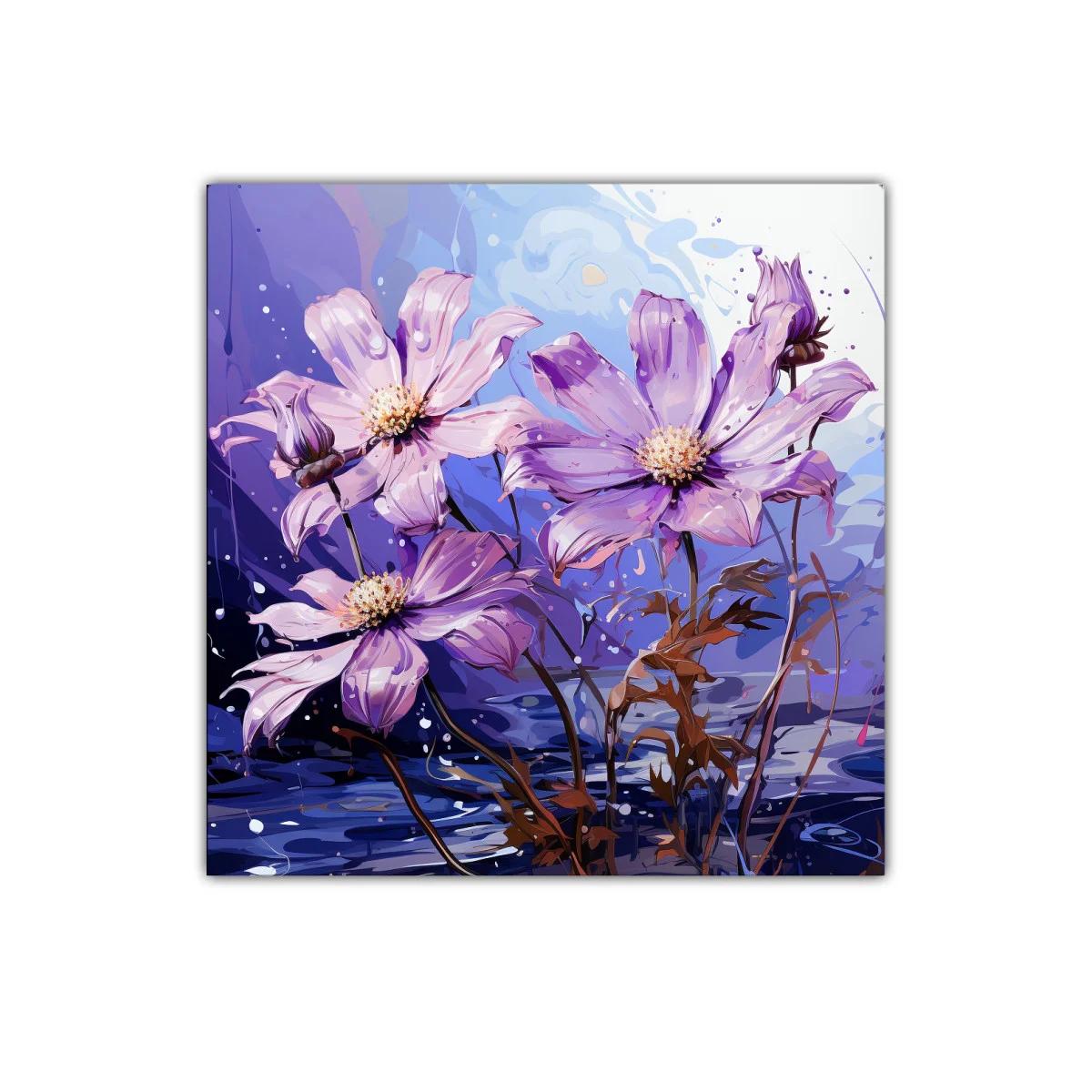 Cuadro decorativo con flores lilas en tonos azulados — imagen principal