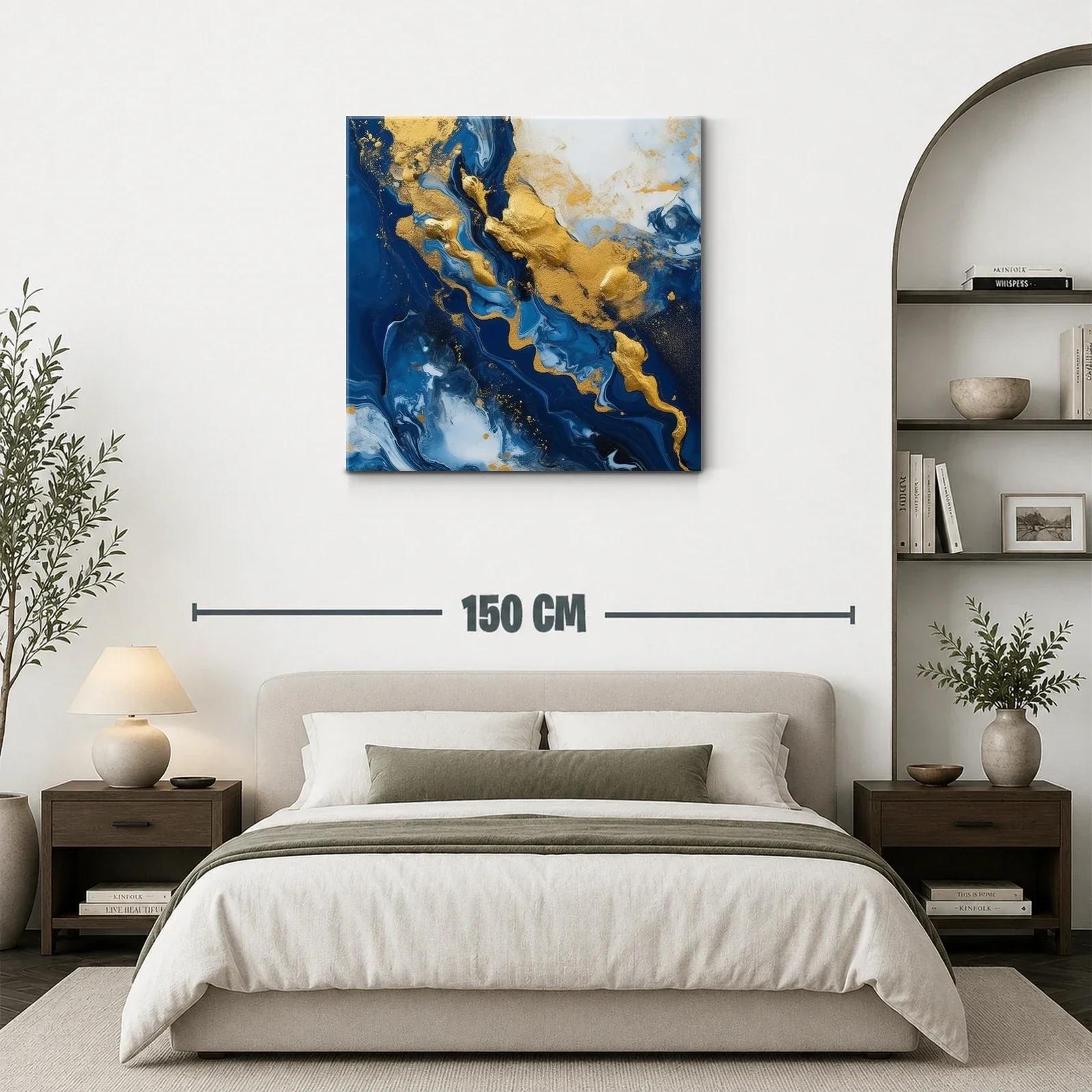 Arte abstracto en azul y dorado para ambientes elegantes — miniatura 3