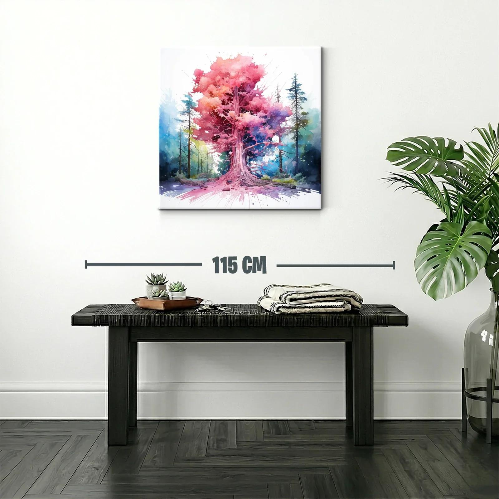 Árbol vibrante con tonos rosas y azules en bosque místico — miniatura 2