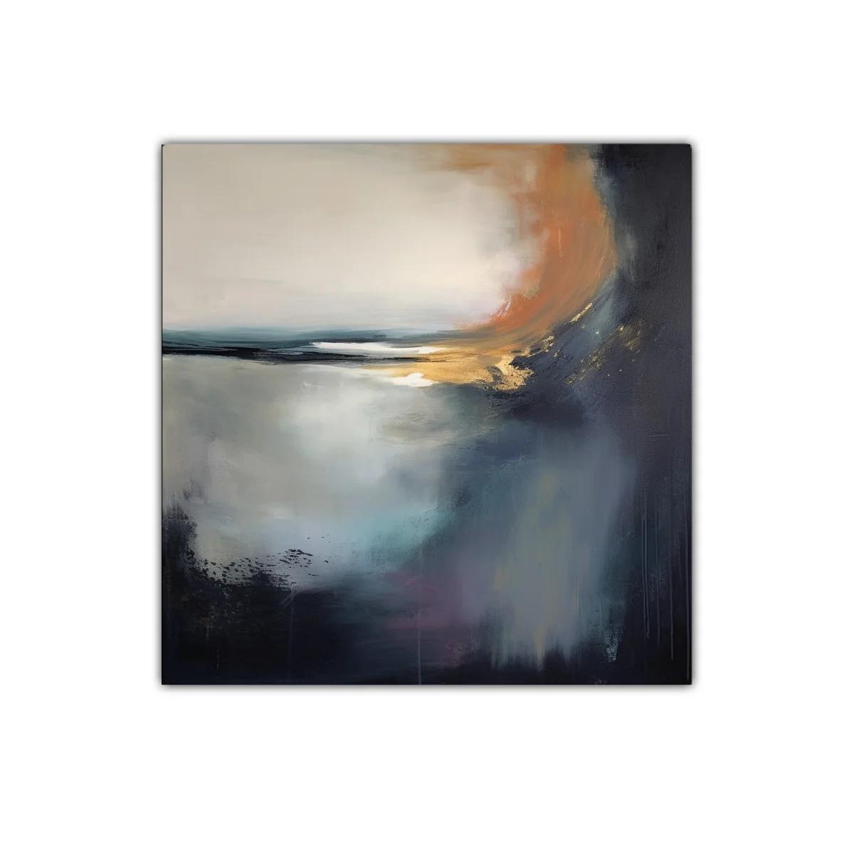 Cuadro abstracto con tonos cálidos y fríos en armonía