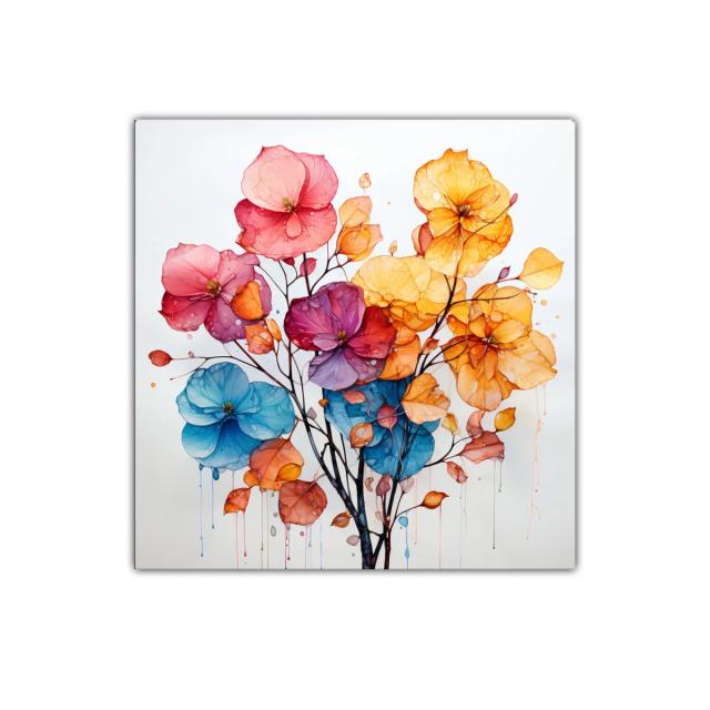 Cuadro decorativo ramo floral en vibrantes tonos cálidos y fríos