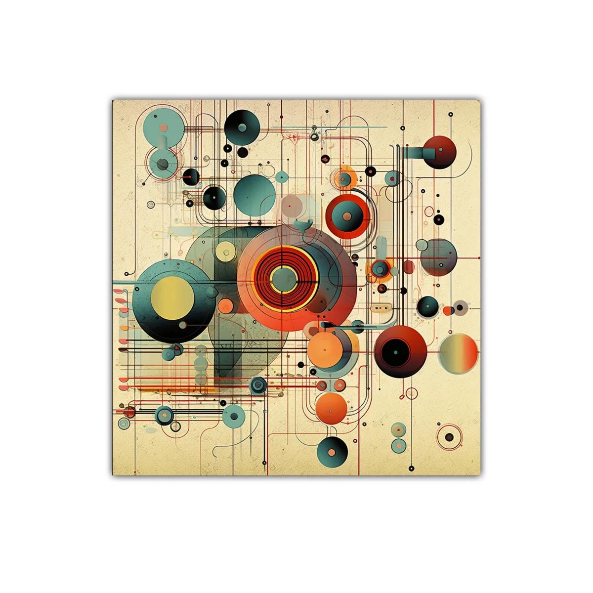 Composición abstracta geométrica en tonos cálidos y fríos