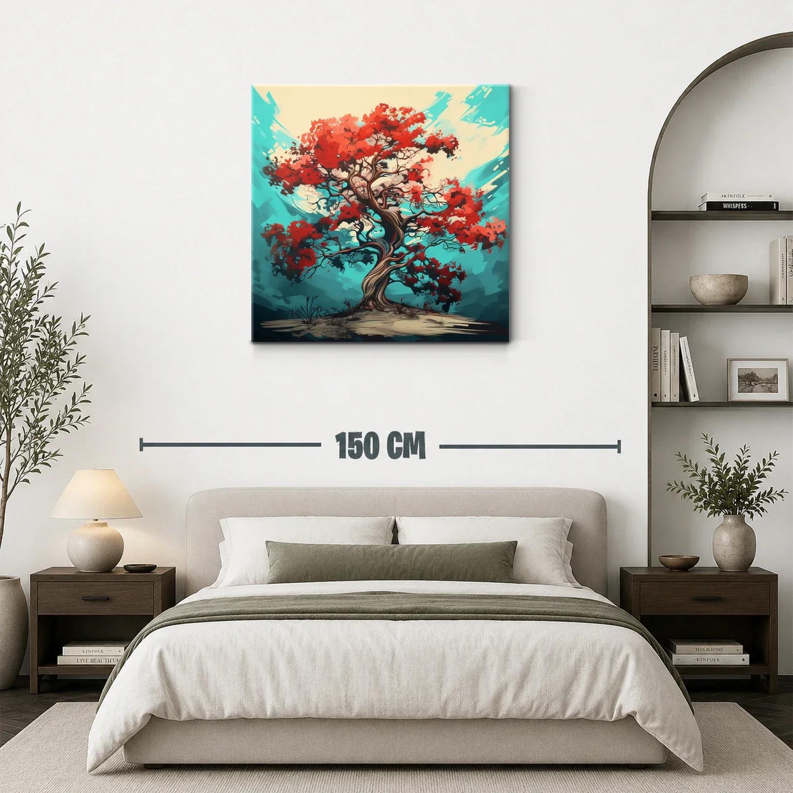 Árbol de vida con follaje rojo vibrante sobre fondo azul — miniatura 3
