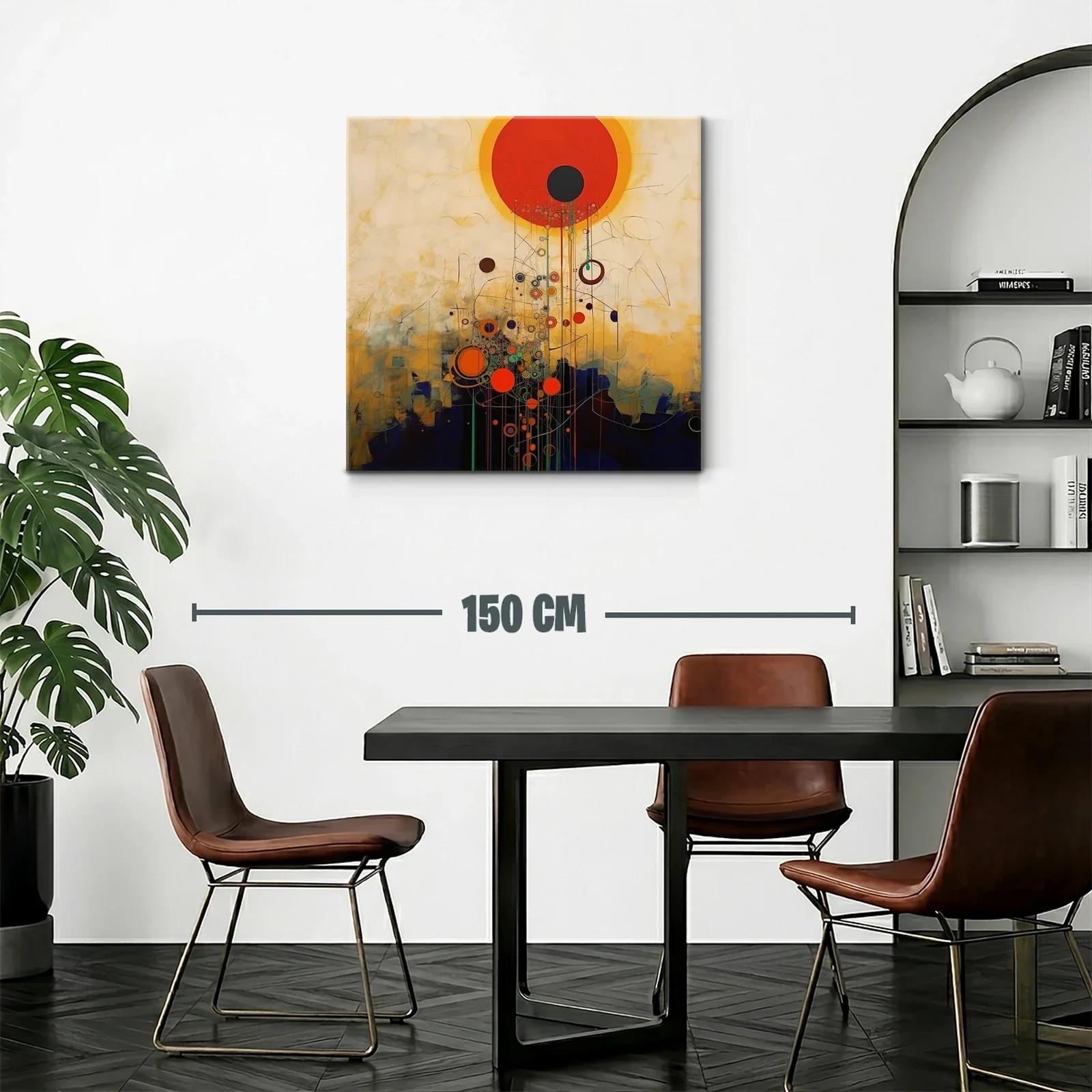 Cuadro abstracto con círculos vibrantes y tonos cálidos — miniatura 2
