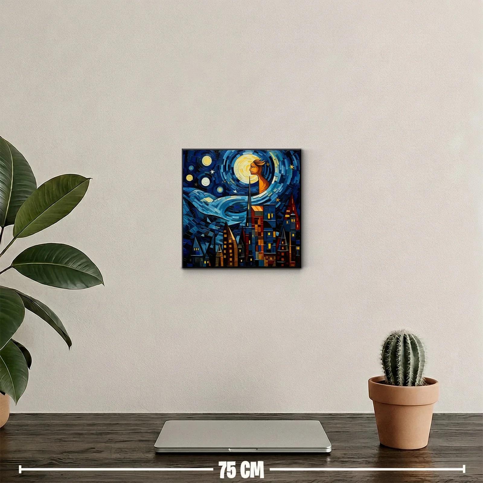 Paisaje urbano bajo un cielo estrellado con figura luminosa — miniatura 2