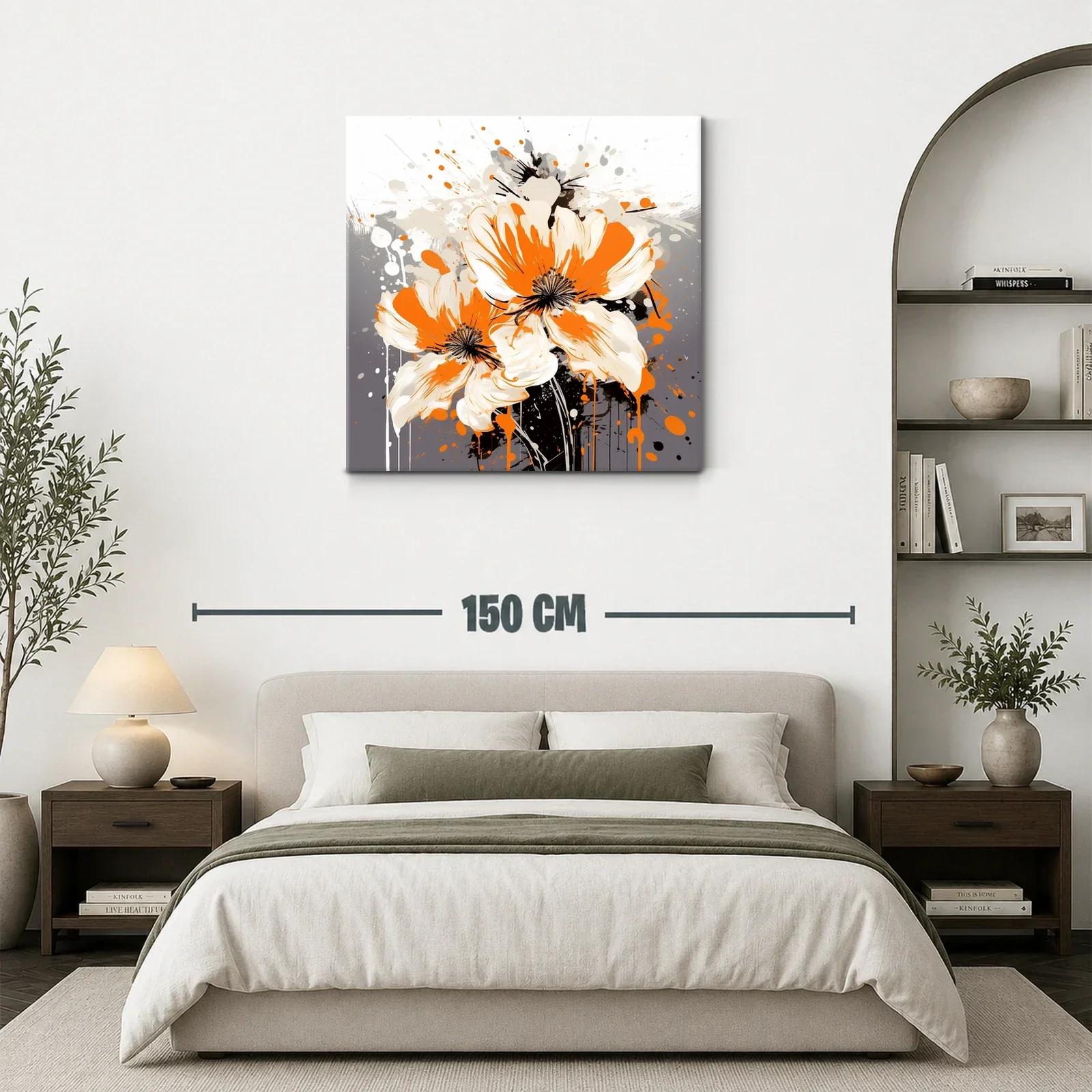Cuadro moderno con flores vibrantes en tonos naranja y crema — miniatura 3