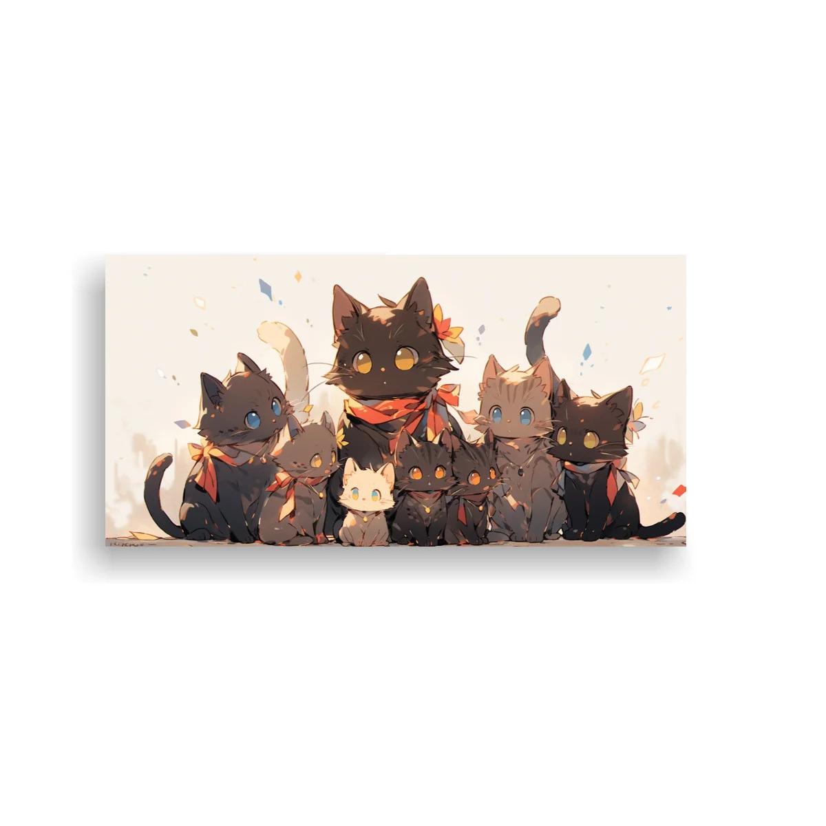Cuadro grupo de gatos con lazos rojos y flores