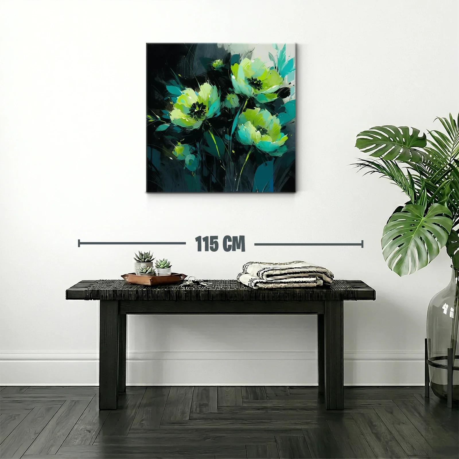 Florales en tonos verdes y azulados con fondo oscuro — miniatura 2