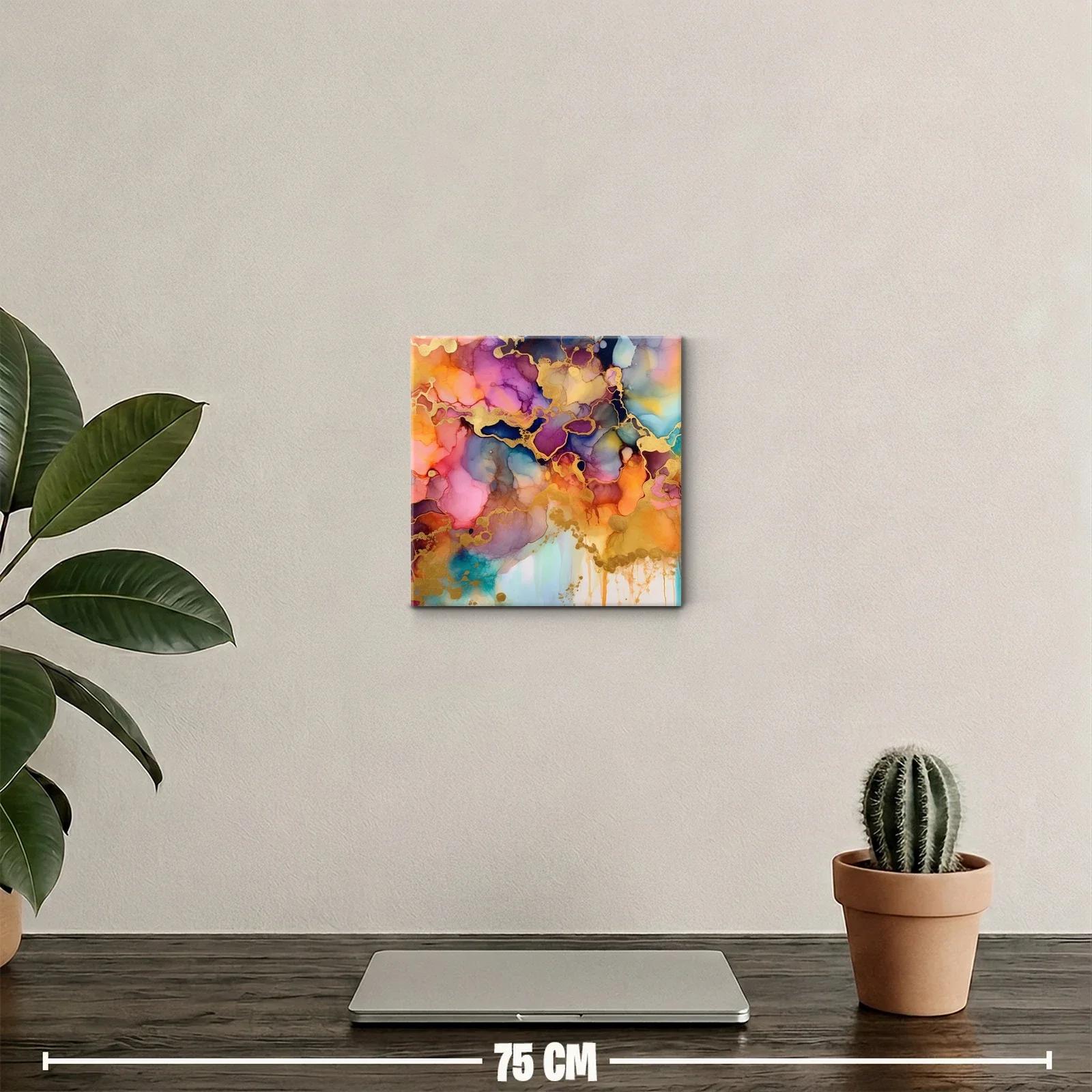 Cuadro abstracto tonos vivos dorados y azul profundo — miniatura 2
