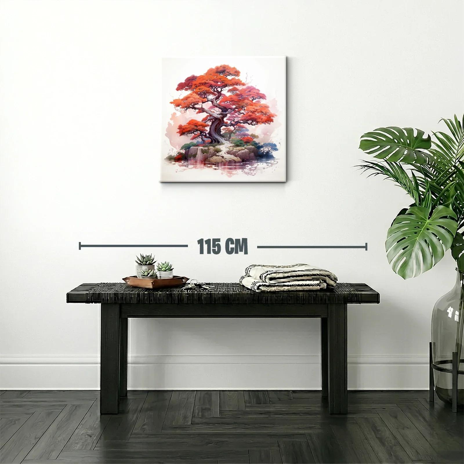 Árbol rojo y paisaje sereno con reflejo en el agua — miniatura 2