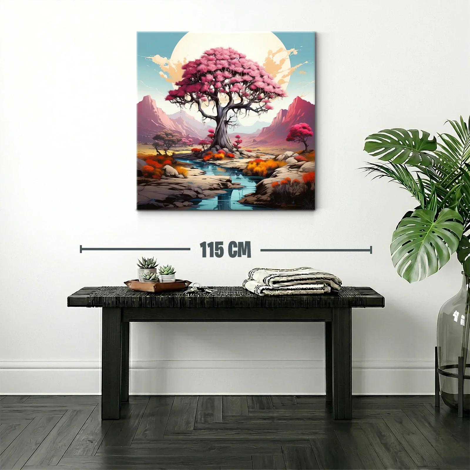 Árbol rosa en paisaje sereno con montañas al fondo — miniatura 2