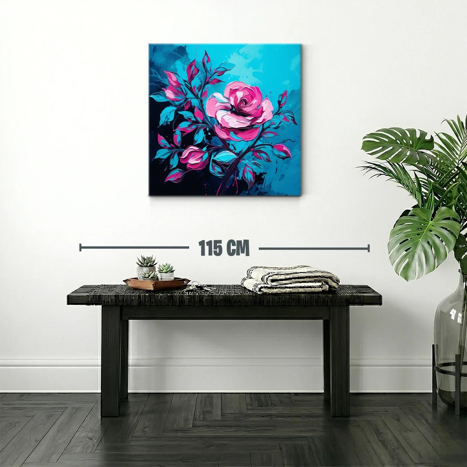Rosa vibrante con hojas en tonos azules y fucsias — miniatura 2