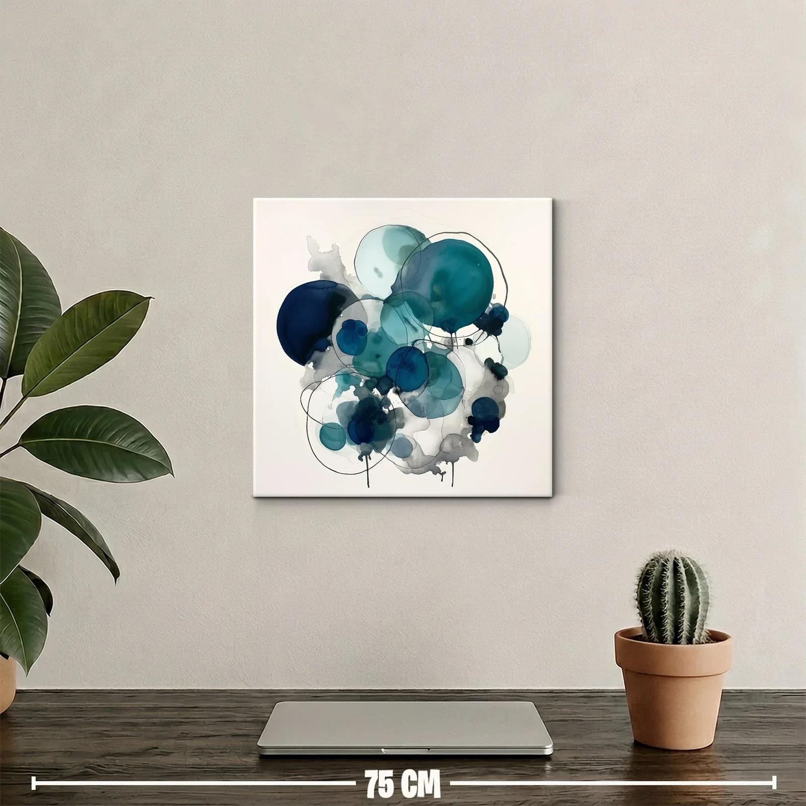 Cuadro abstracto con círculos en tonos azules y grises — miniatura 2