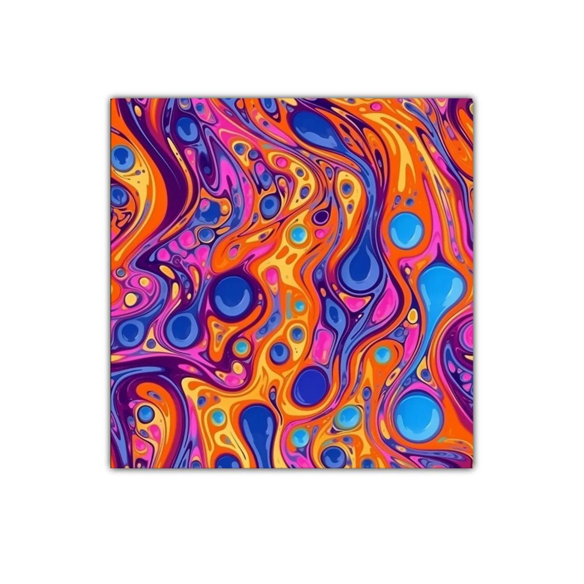Cuadro abstracto con vibrantes ondas y círculos coloridos