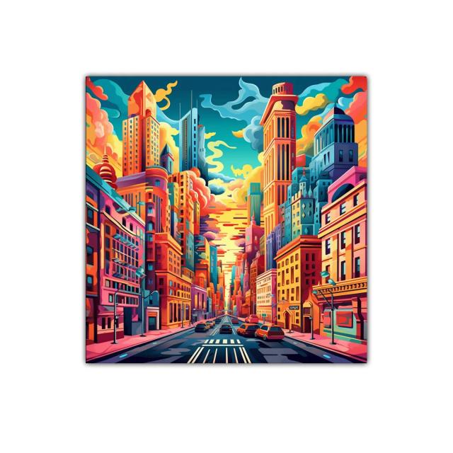 Vibrante paisaje urbano con cielo al atardecer