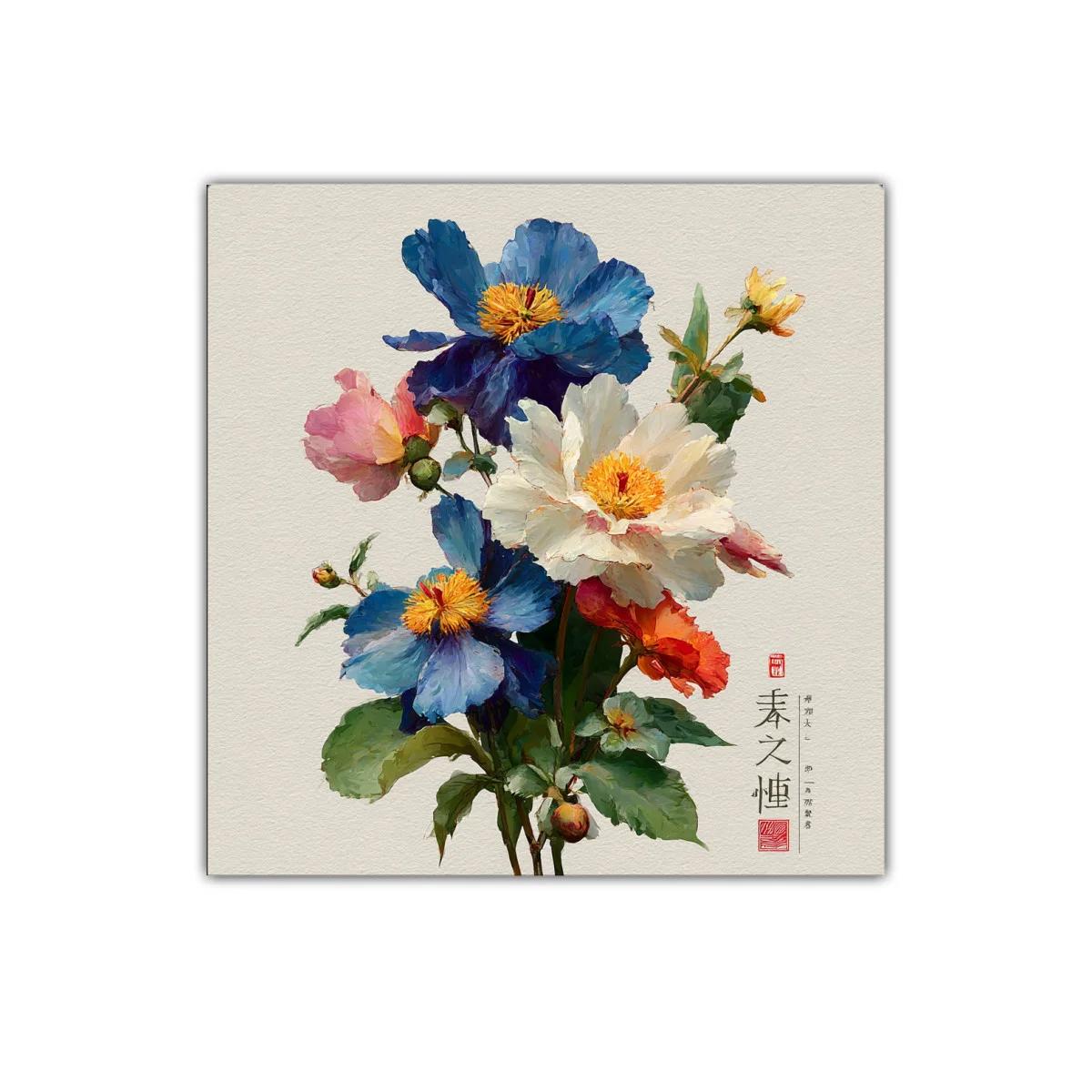 Ramo floral vibrante con flores en tonos azul y blanco — imagen principal