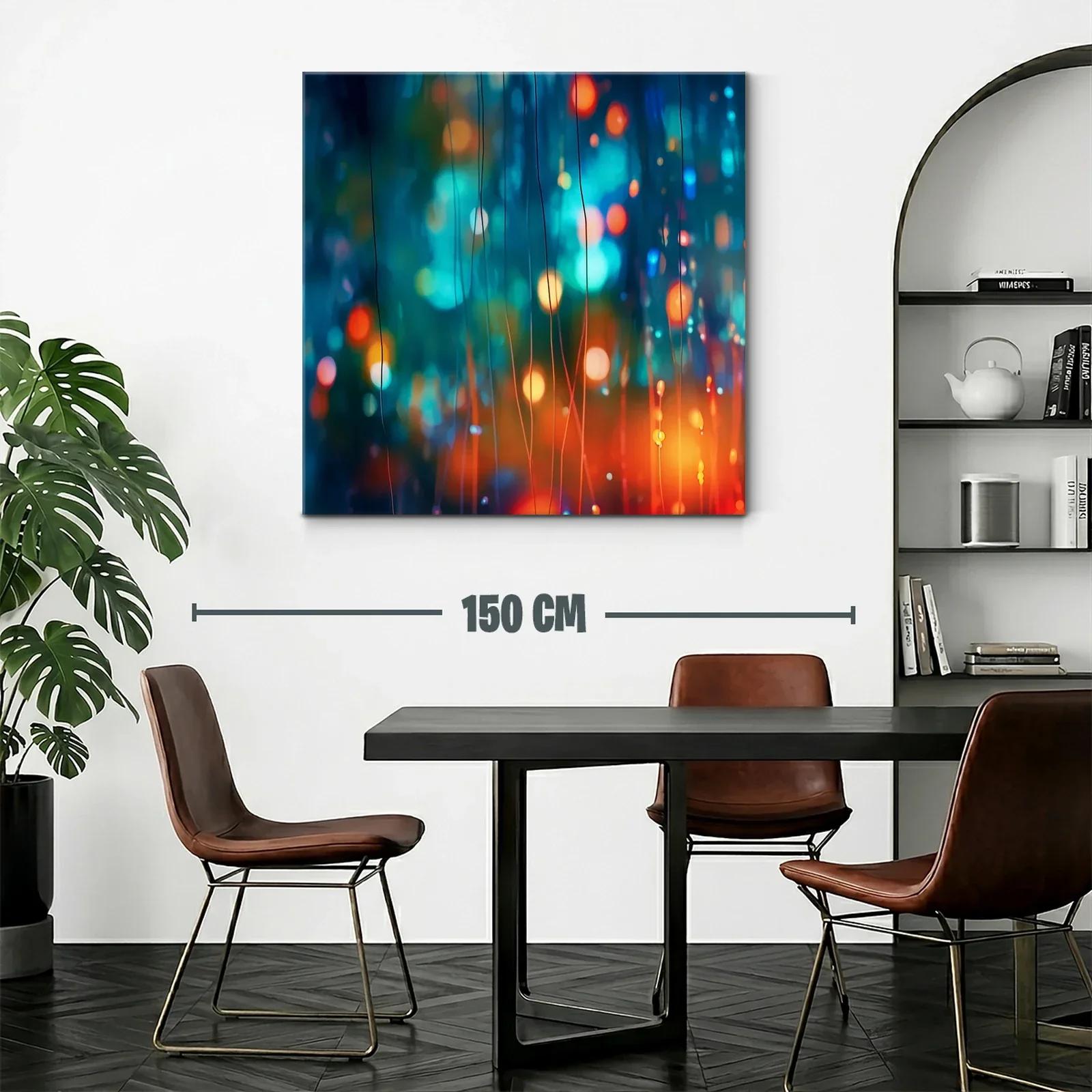 Cuadro abstracto con luces en tonos azul y naranja vibrante — miniatura 2