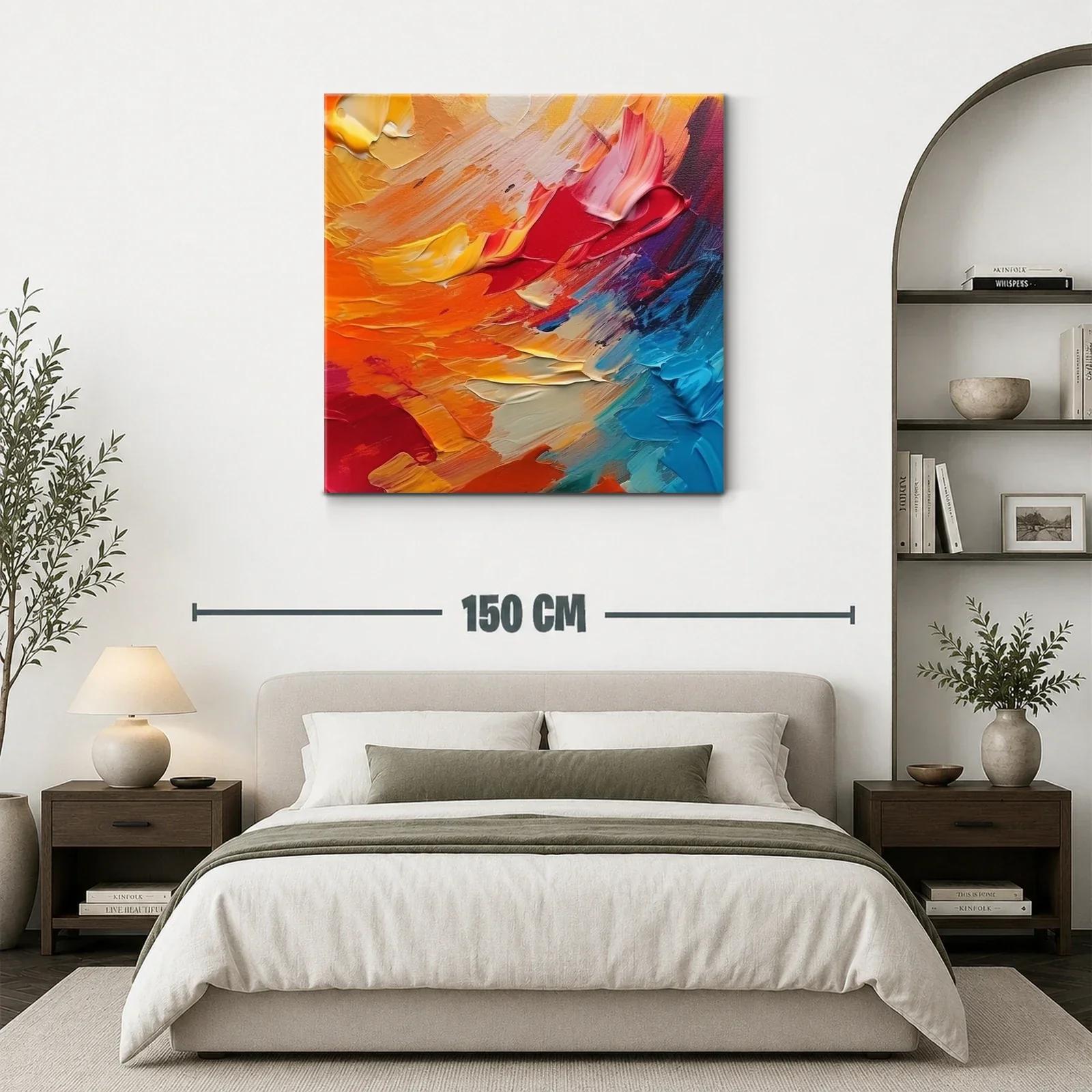 Cuadro abstracto vibrante con tonos cálidos y fríos intensos — miniatura 3
