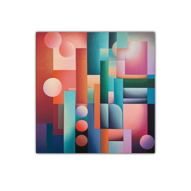 Composición abstracta con formas geométricas y colores vibrantes