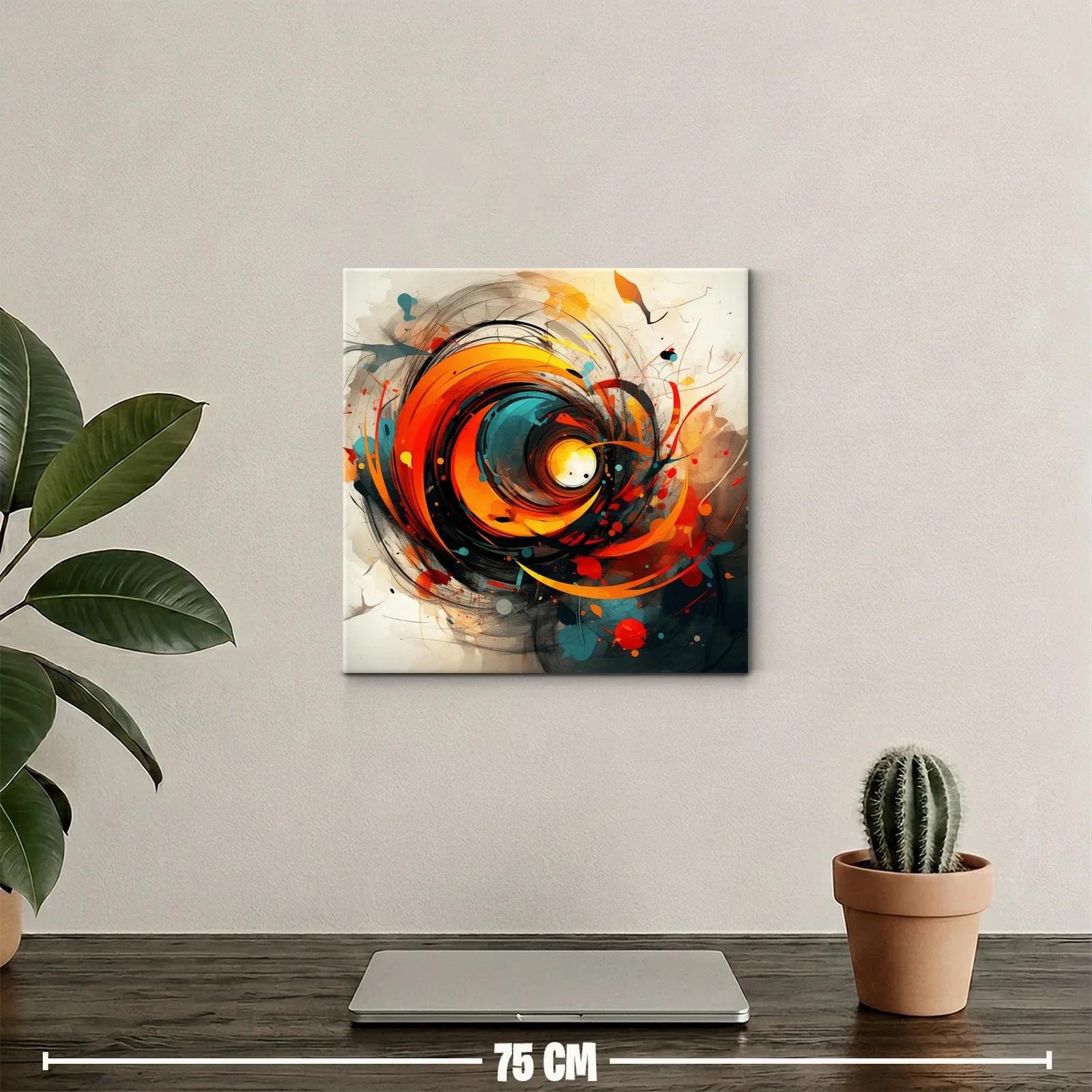 Cuadro abstracto con remolino de tonos cálidos y contrastes vibrantes — miniatura 2