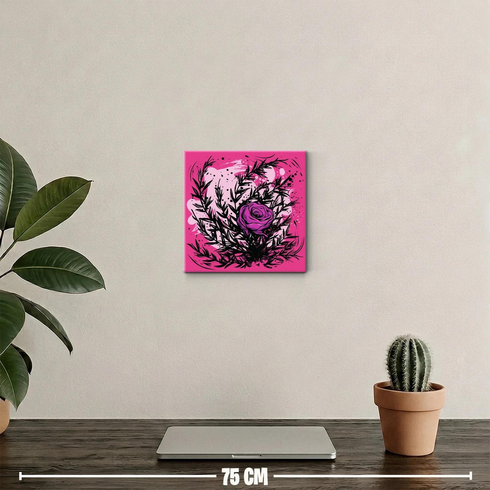Rosa vibrante con follaje negro sobre fondo rosa intenso — miniatura 2