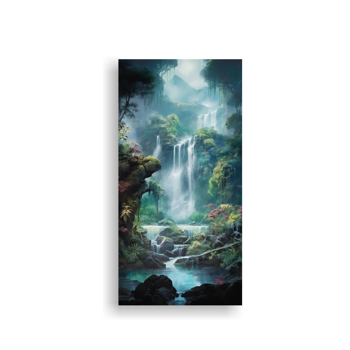 Cuadro cascada tropical entre rocas y neblina — imagen principal