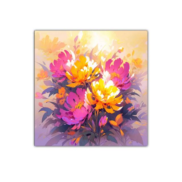Cuadro con ramo de flores vibrantes en tonos cálidos