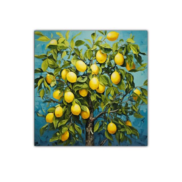 Cuadro vibrante con limonero y frutos amarillos maduros