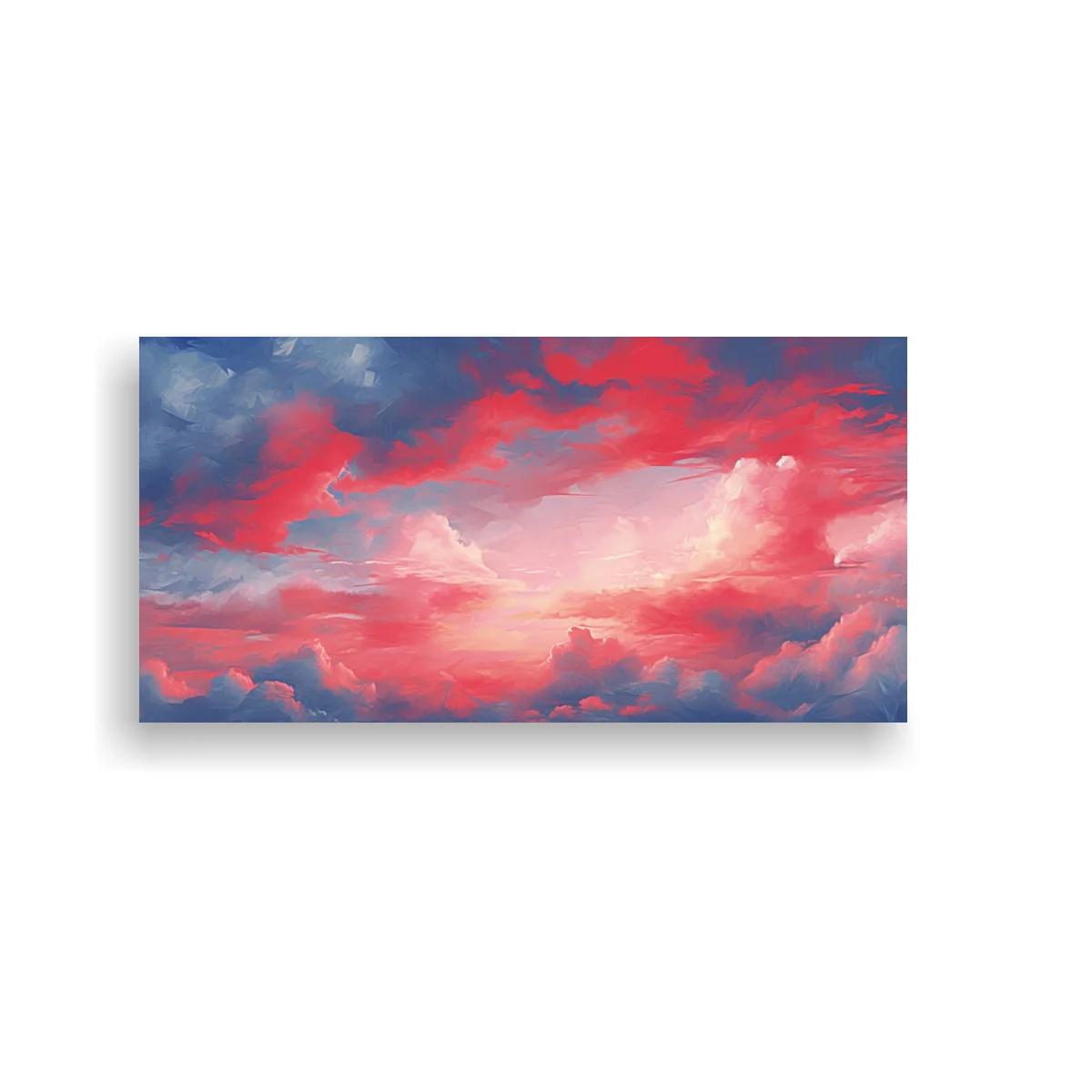 Cuadro cielo de nubes rosas con resplandor luminoso
