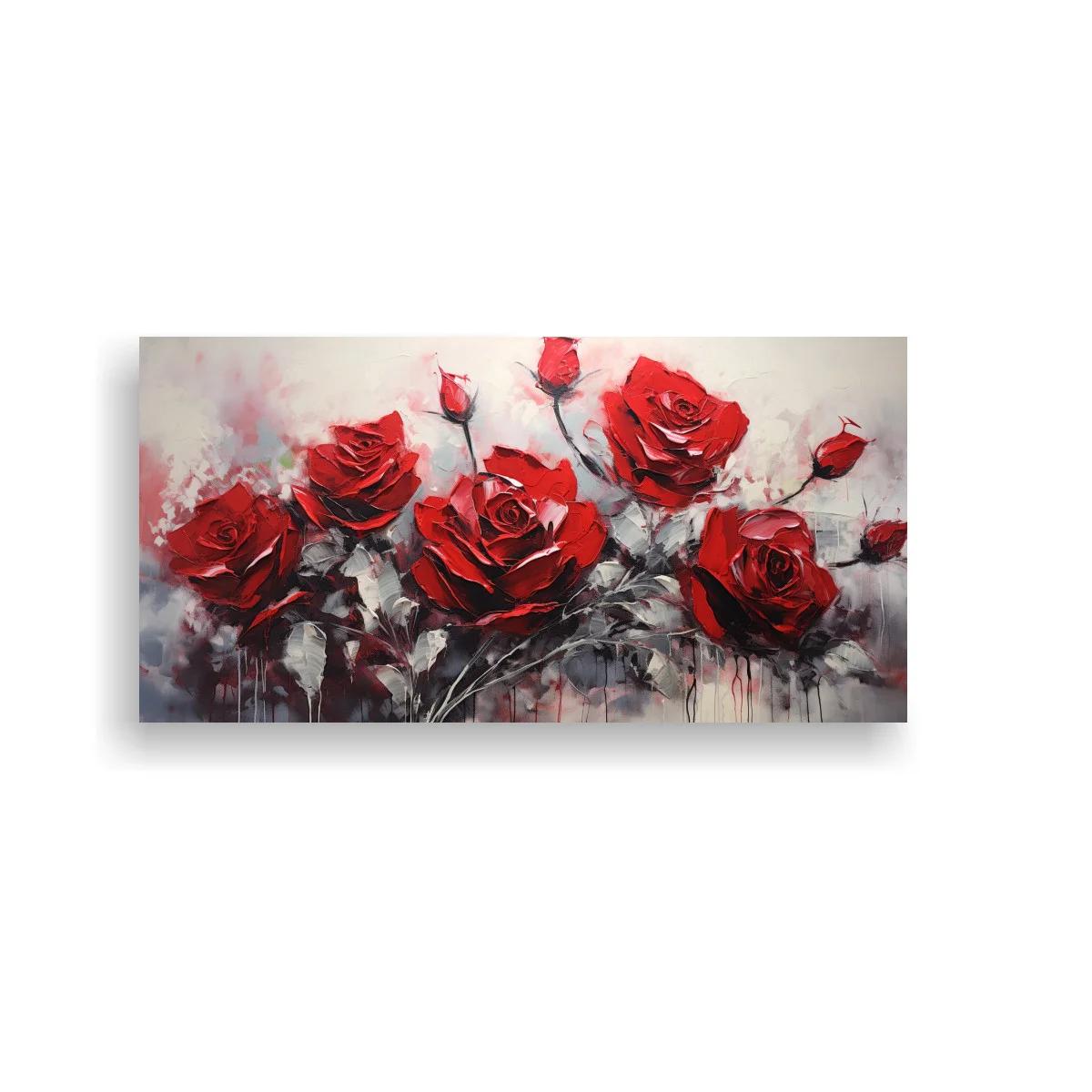 Cuadro ramo de rosas rojas con goteos de pintura