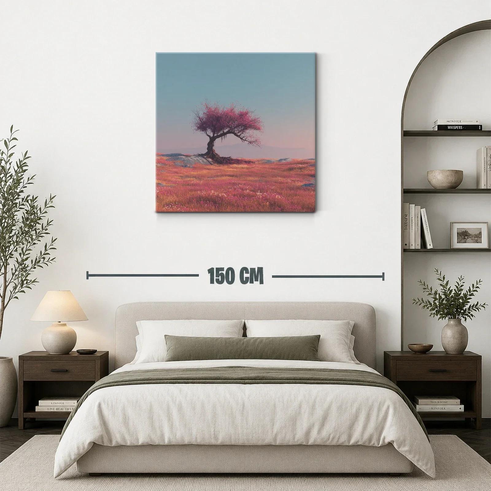 Árbol solitario en campo de flores vibrantes al amanecer — miniatura 3