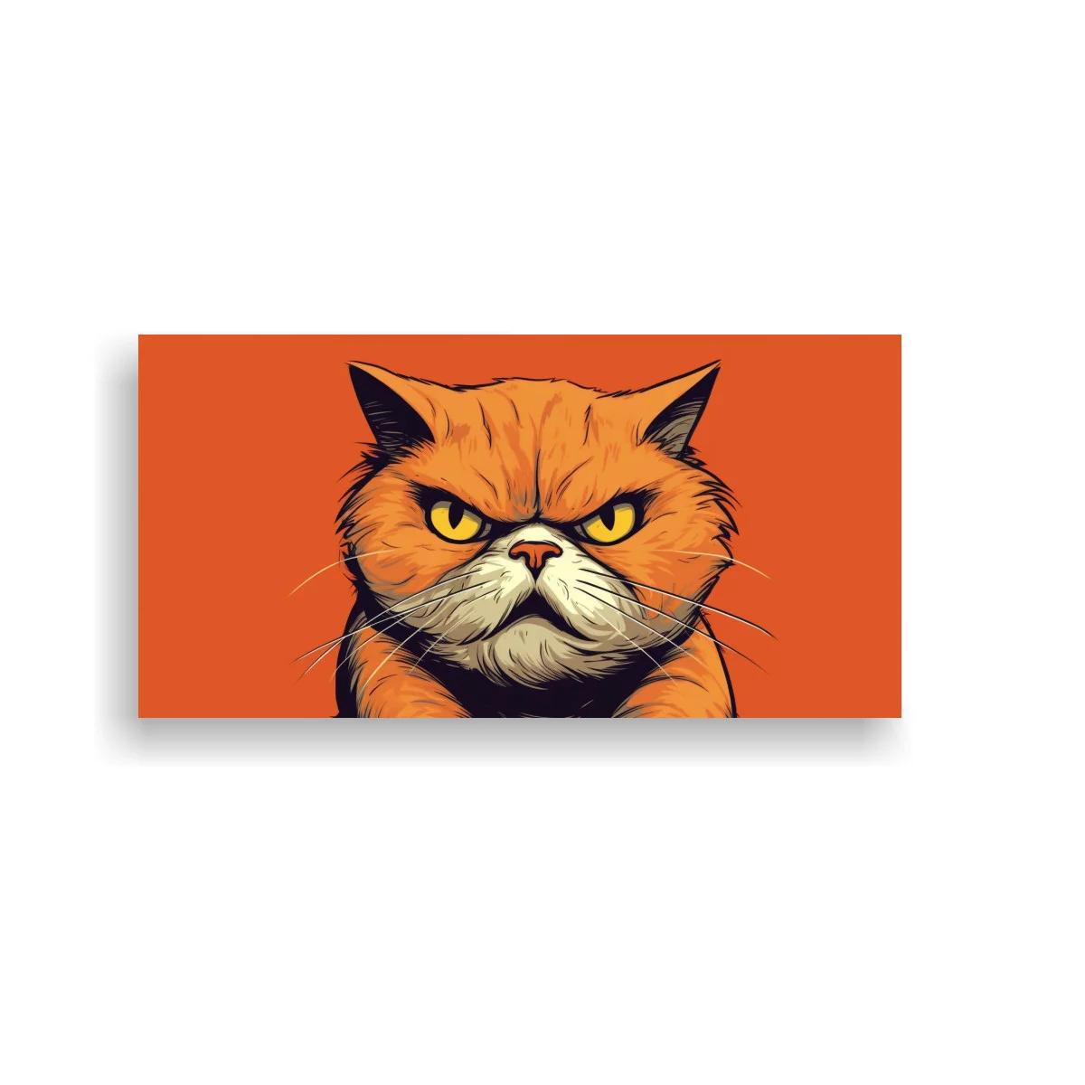 Cuadro gato naranja de expresión seria y bigotes largos