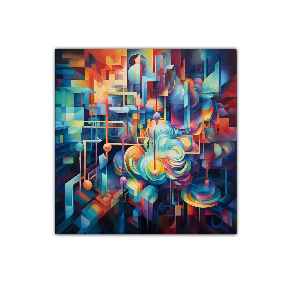 Composición abstracta con formas geométricas y colores vivos